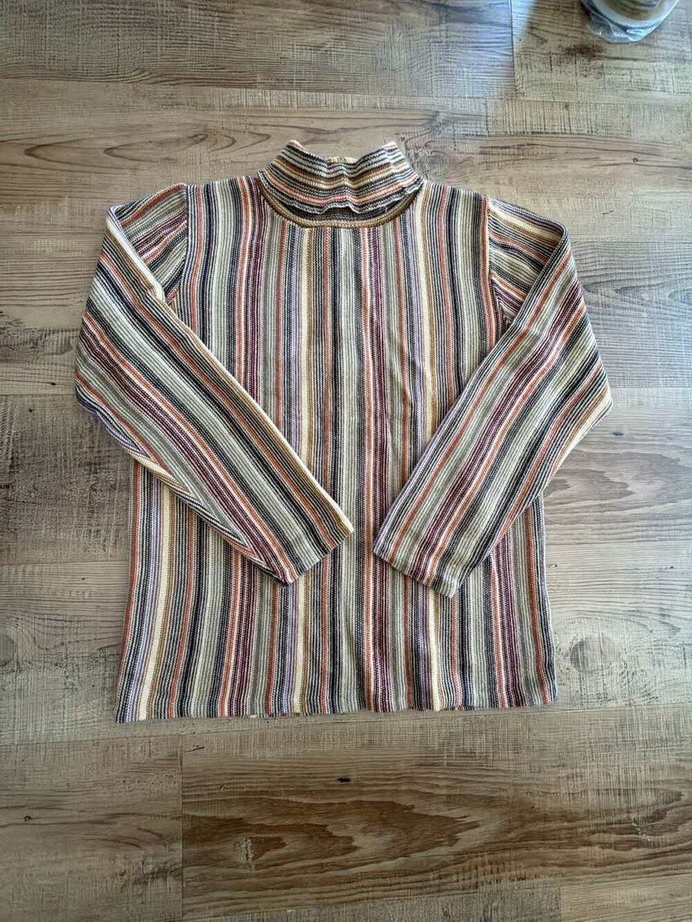 Womens Vintage Rosanna Striped Long Sleeve Mock Neck Knit Top 80s 90s Y2K Boho